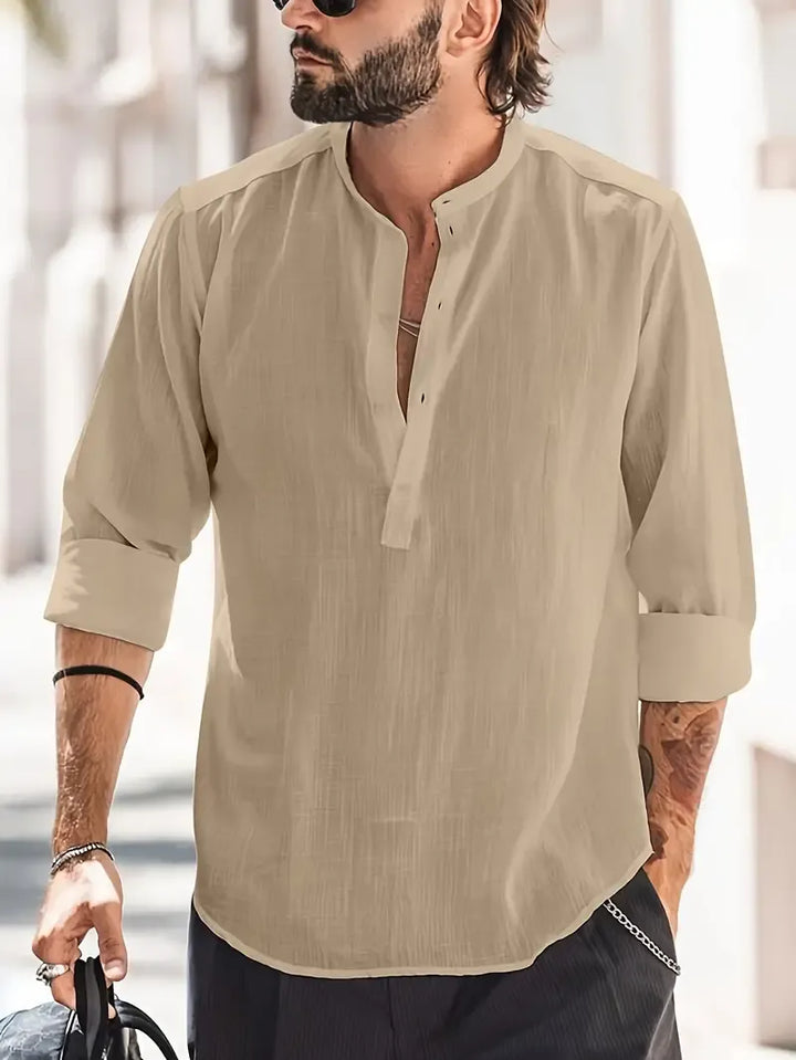 Men’s Long-Sleeve Shirt with Band Collar