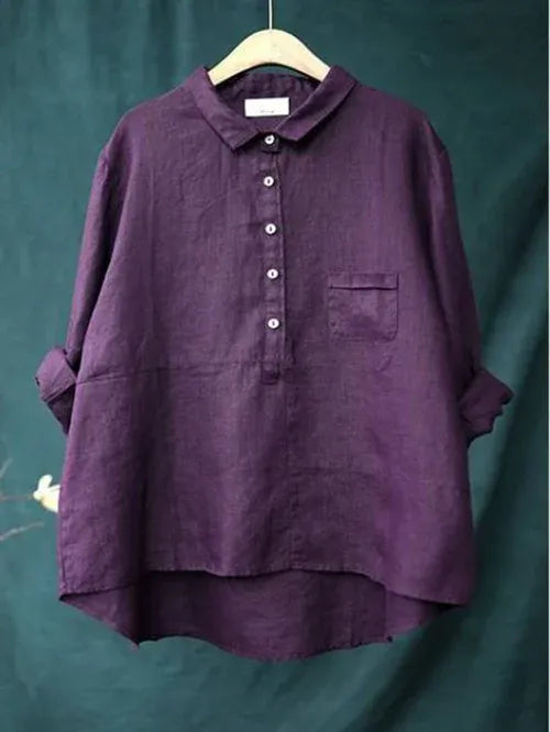 Women's Long-Sleeve Shirt with Partial Button Placket