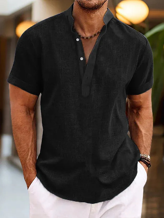Men’s Short-Sleeve V-Neck Shirt with Collar