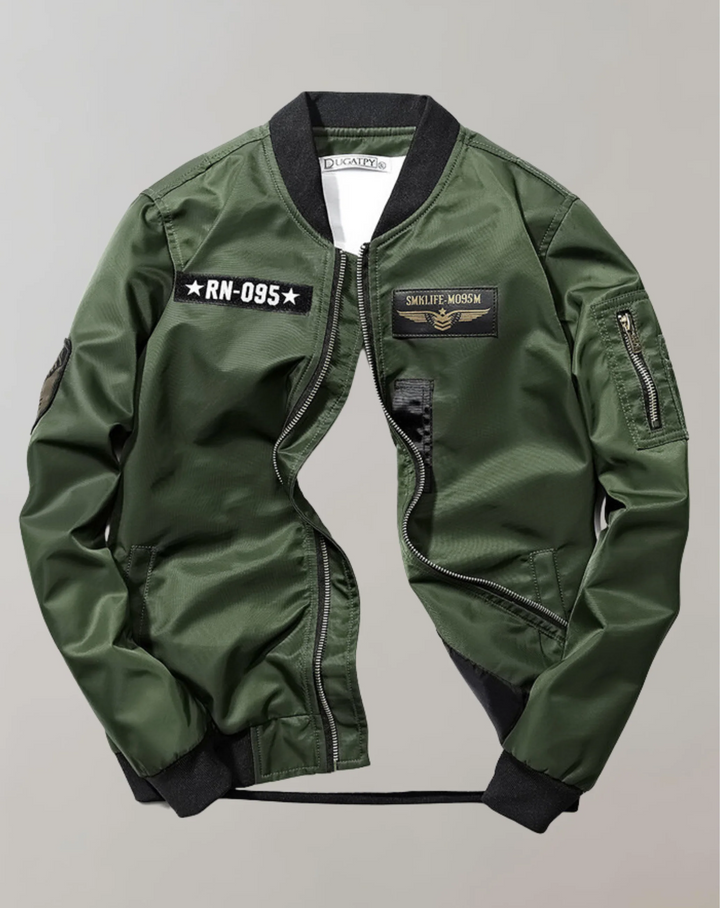 Men’s Zip-Up Bomber Jacket with Patches