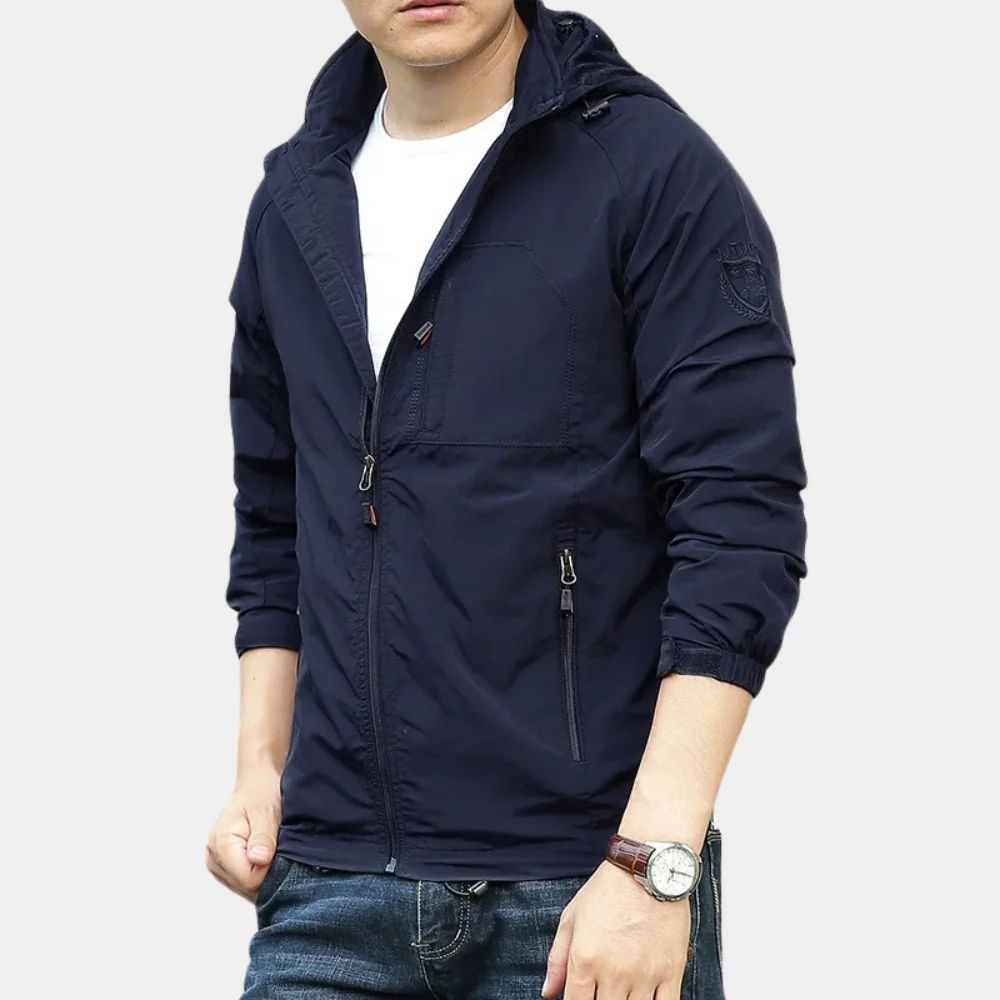 Men's Full-Zip Hooded Jacket with Zippered Pockets