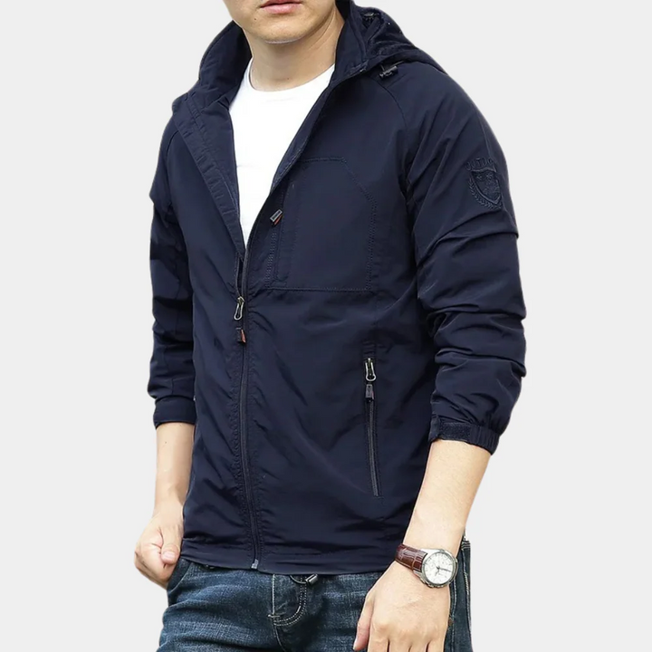 Men's Full-Zip Hooded Jacket with Zippered Pockets