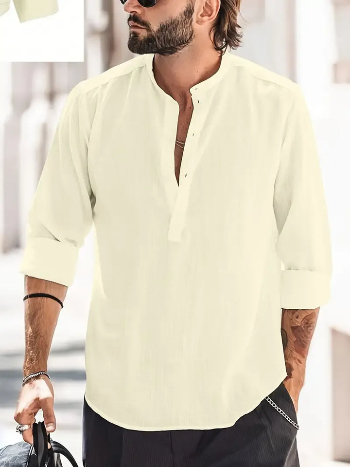 Men’s Long-Sleeve Shirt with Band Collar