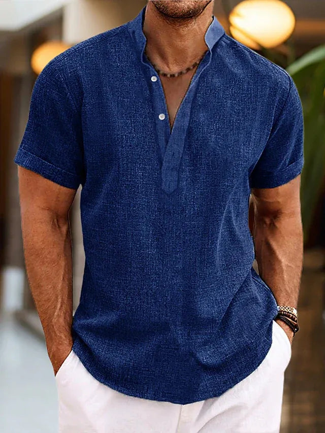 Men’s Short-Sleeve V-Neck Shirt with Collar