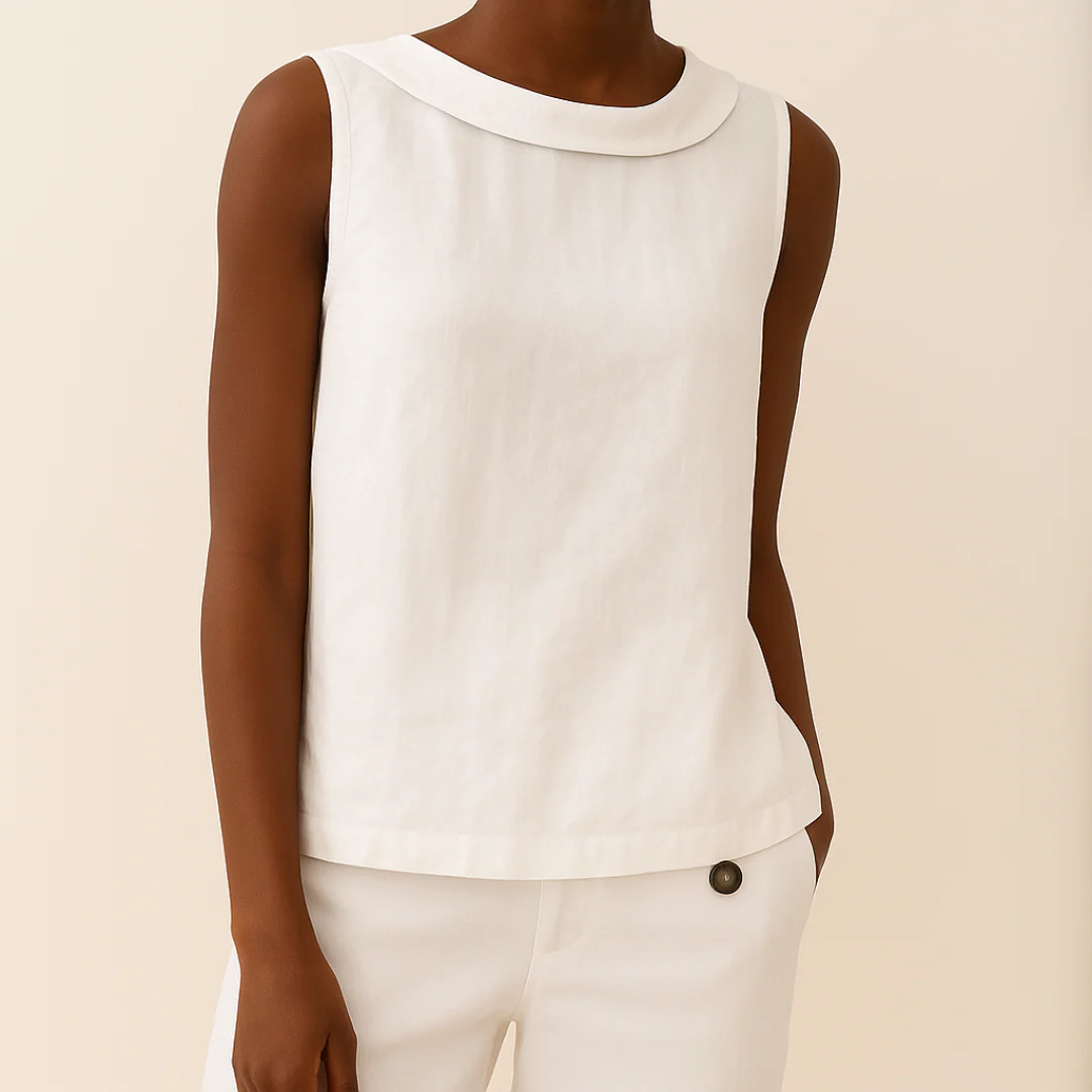 Women’s Sleeveless Top with Folded Band Collar
