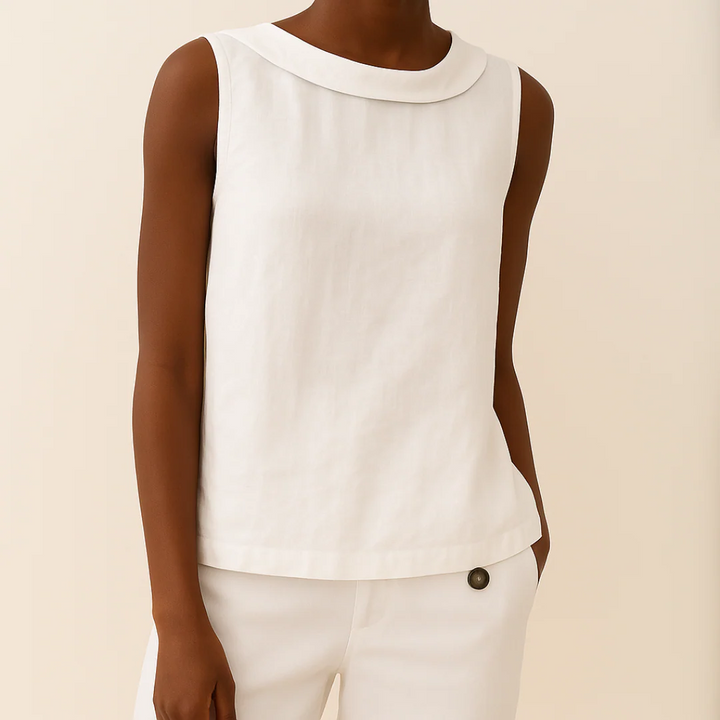 Women’s Sleeveless Top with Folded Band Collar