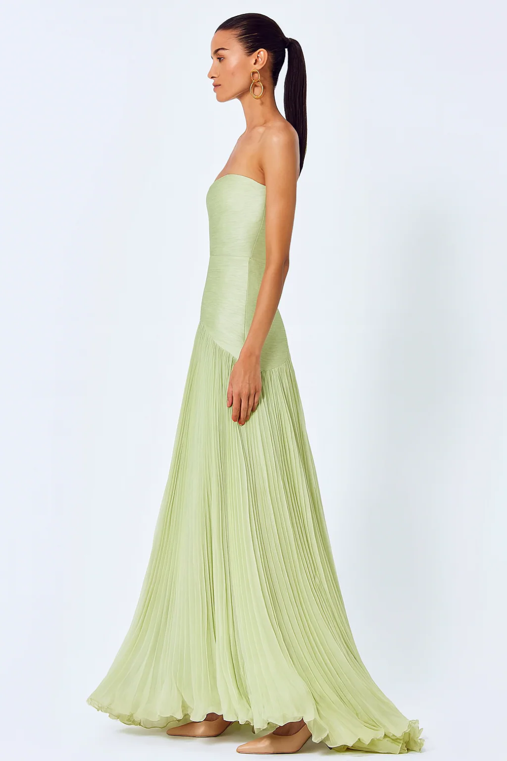 Women’s Strapless Maxi Dress with Pleated Skirt