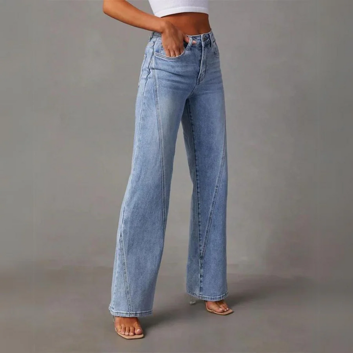 Women’s High-Waisted Jeans with Diagonal Panel Seams