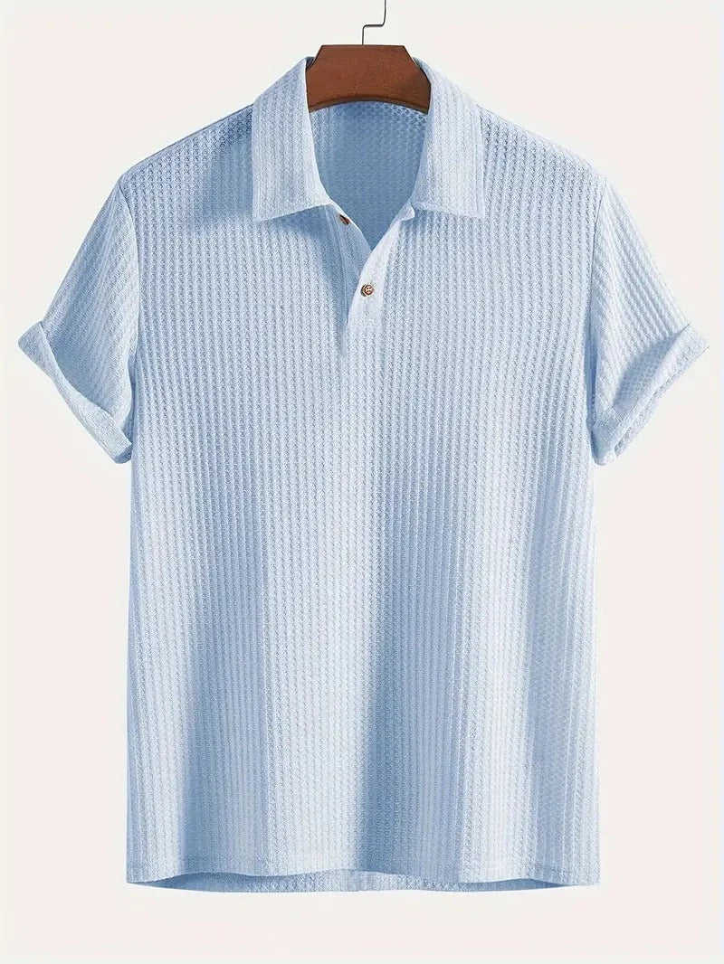 Men’s Waffle-Knit Polo Shirt with Spread Collar