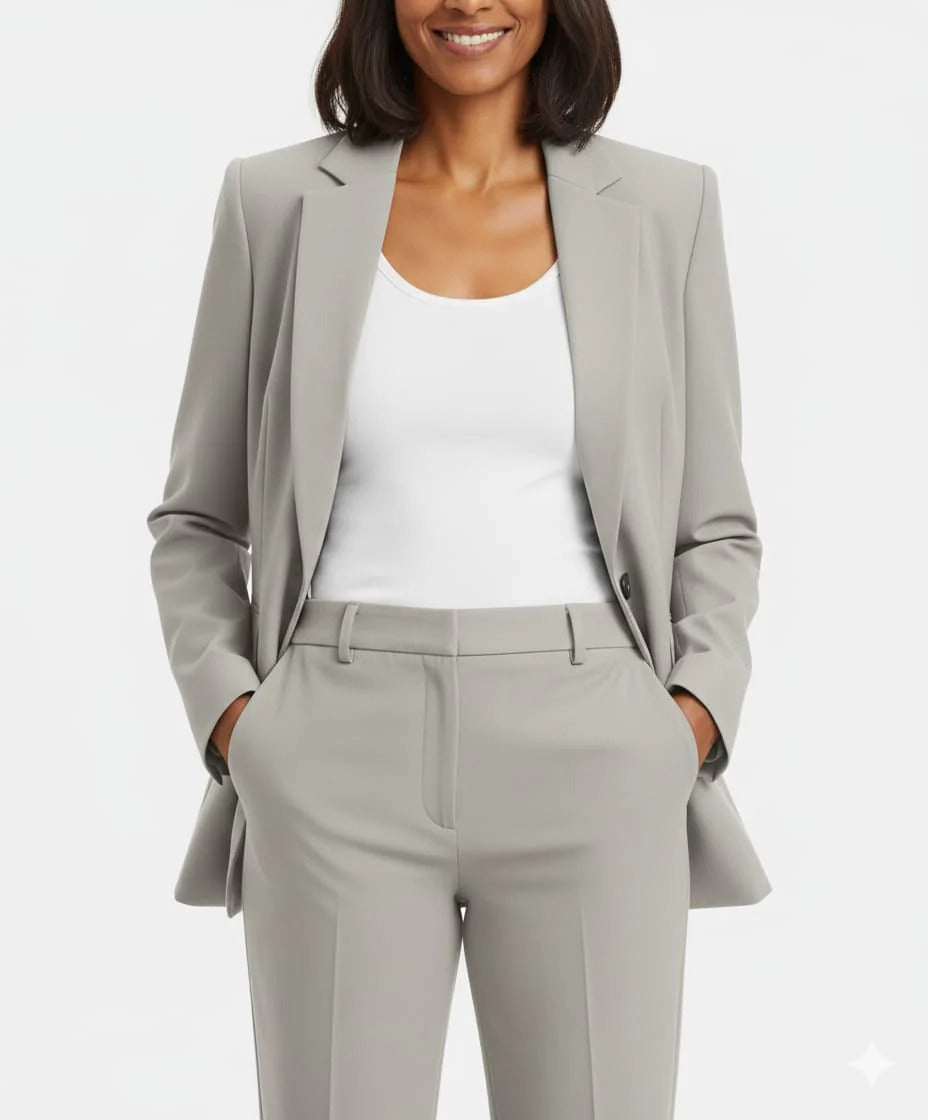 Women's Single-Breasted Blazer and High-Waisted Trouser Set