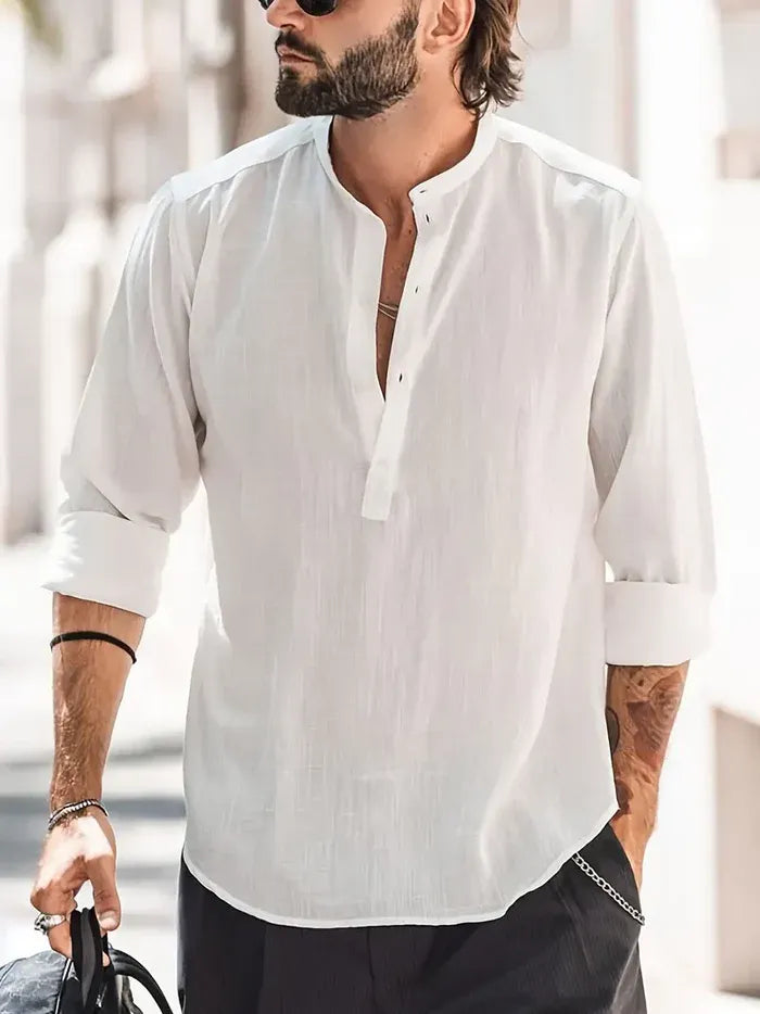 Men’s Long-Sleeve Shirt with Band Collar