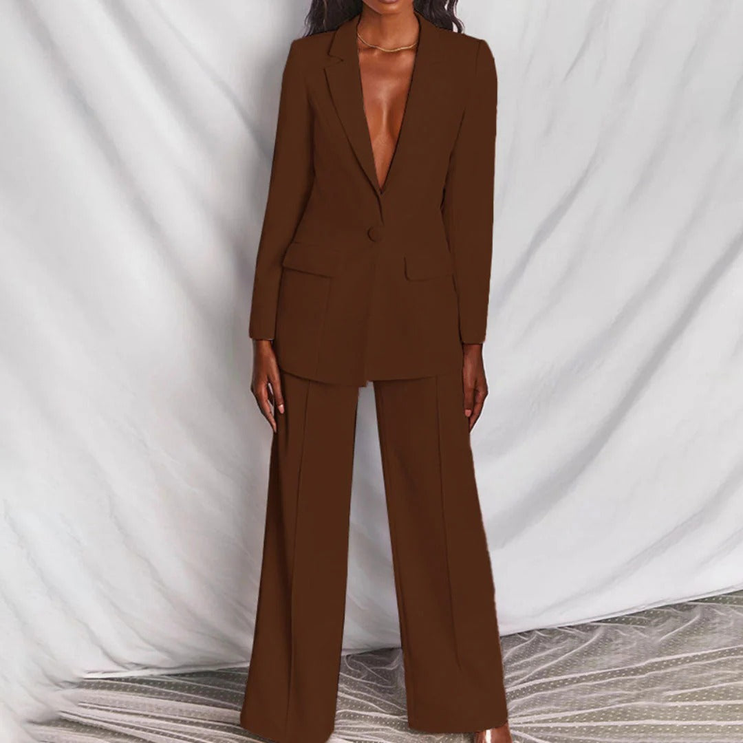 Women's Longline Blazer and Wide-Leg Trousers Set