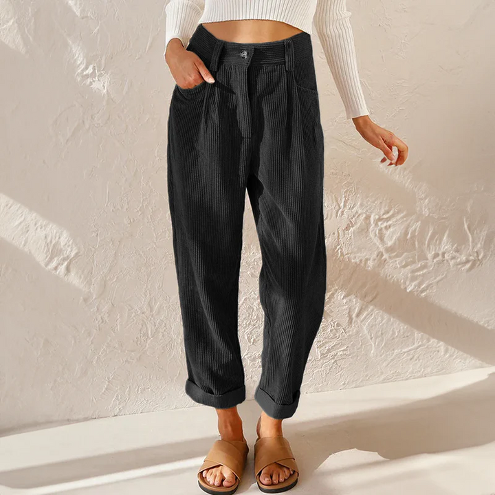 Women's High-Waisted Ribbed Straight-Leg Trousers