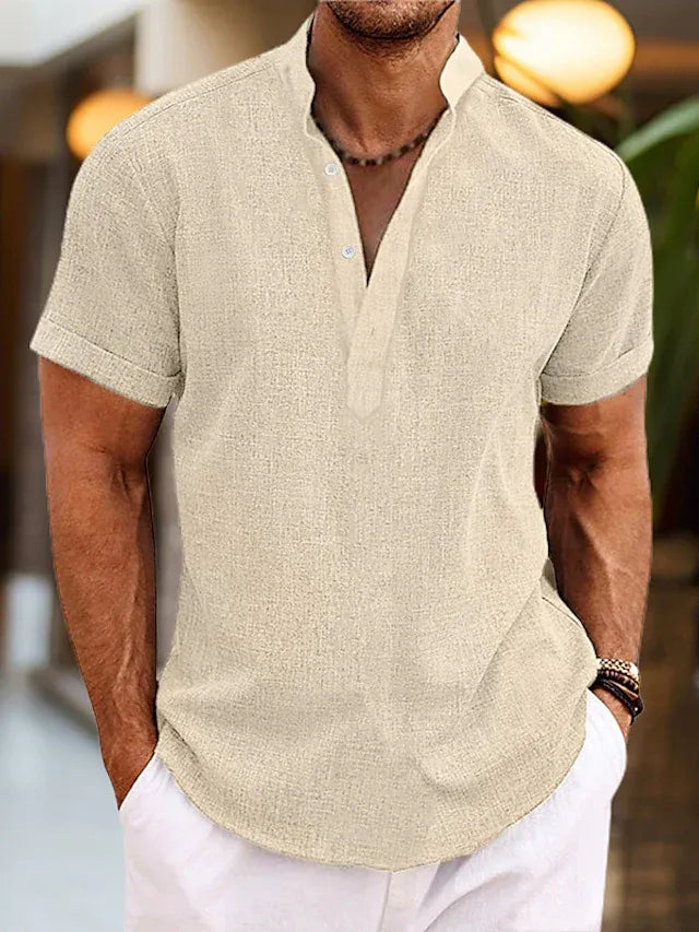 Men’s Short-Sleeve V-Neck Shirt with Collar