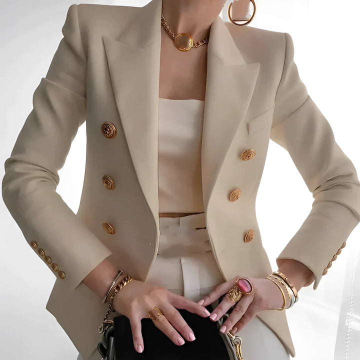 Women’s Double-Breasted Blazer with Crest Buttons