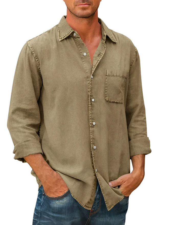 Men’s Long-Sleeve Button-Up Shirt with Chest Pocket