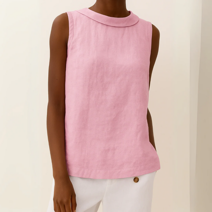 Women’s Sleeveless Top with Folded Band Collar