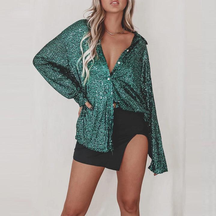 Women's Sequin Embellished Button-Down Shirt