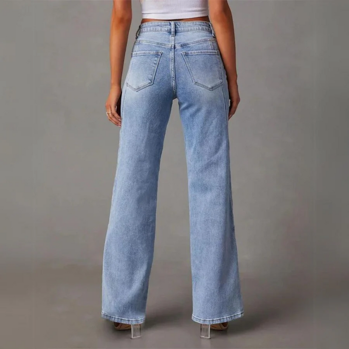 Women’s High-Waisted Jeans with Diagonal Panel Seams