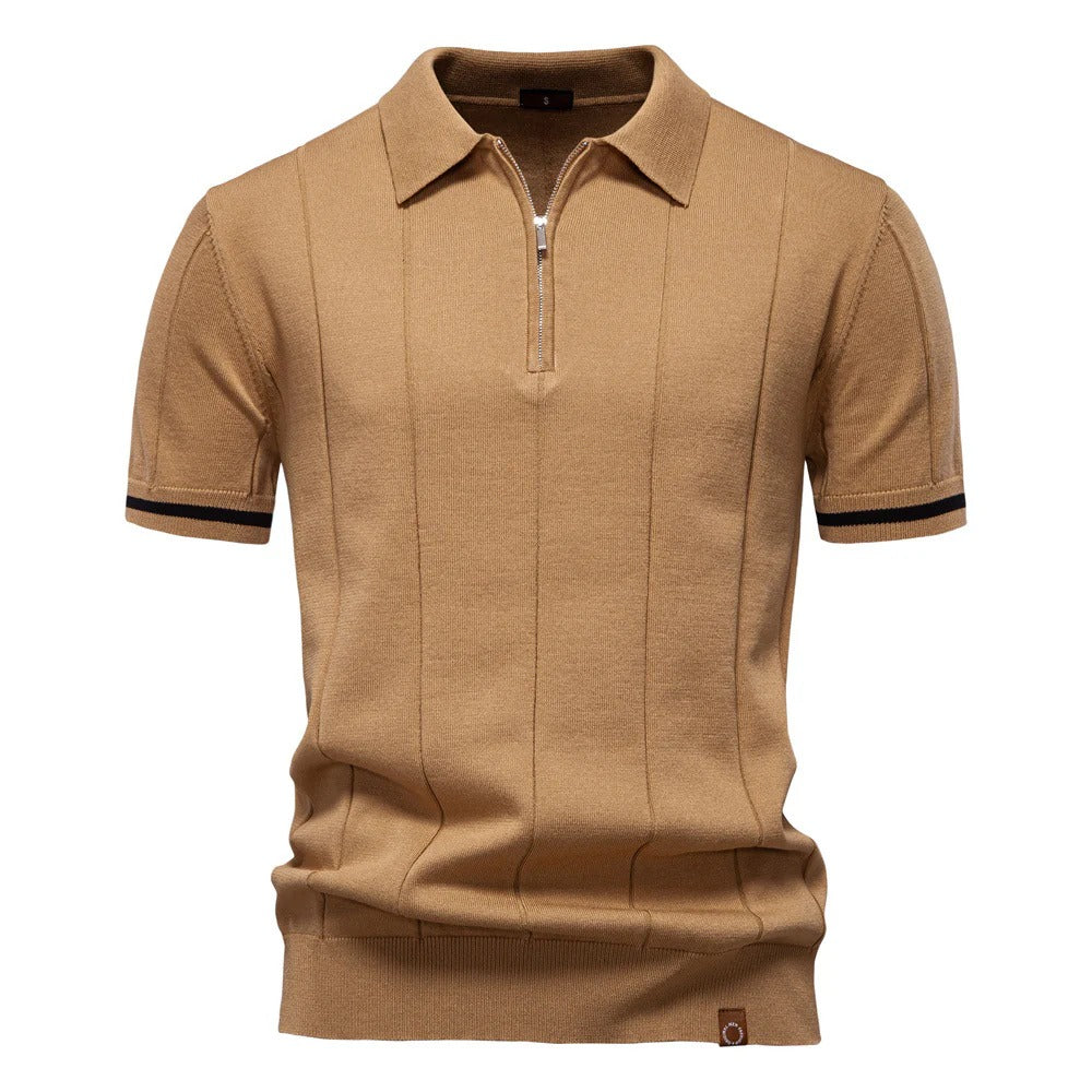 Men's Quarter-Zip Ribbed Polo Shirt