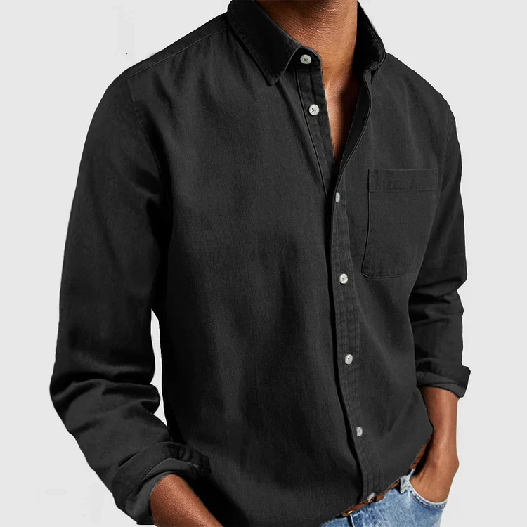 Men’s Long-Sleeve Button-Down Shirt with Chest Pocket