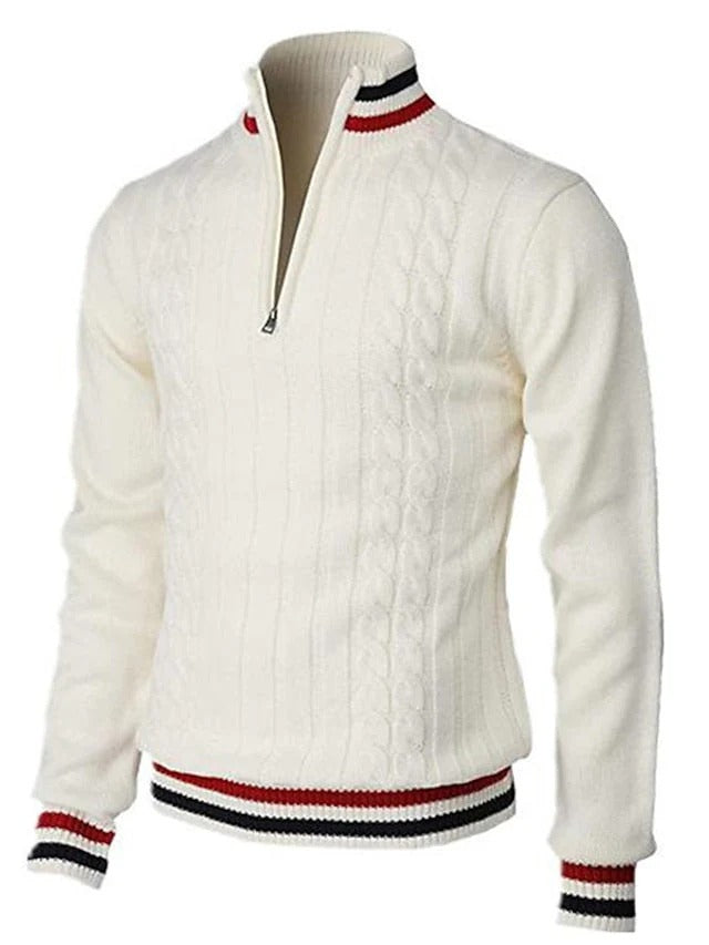 Men’s Cable Knit Sweater with High Collar