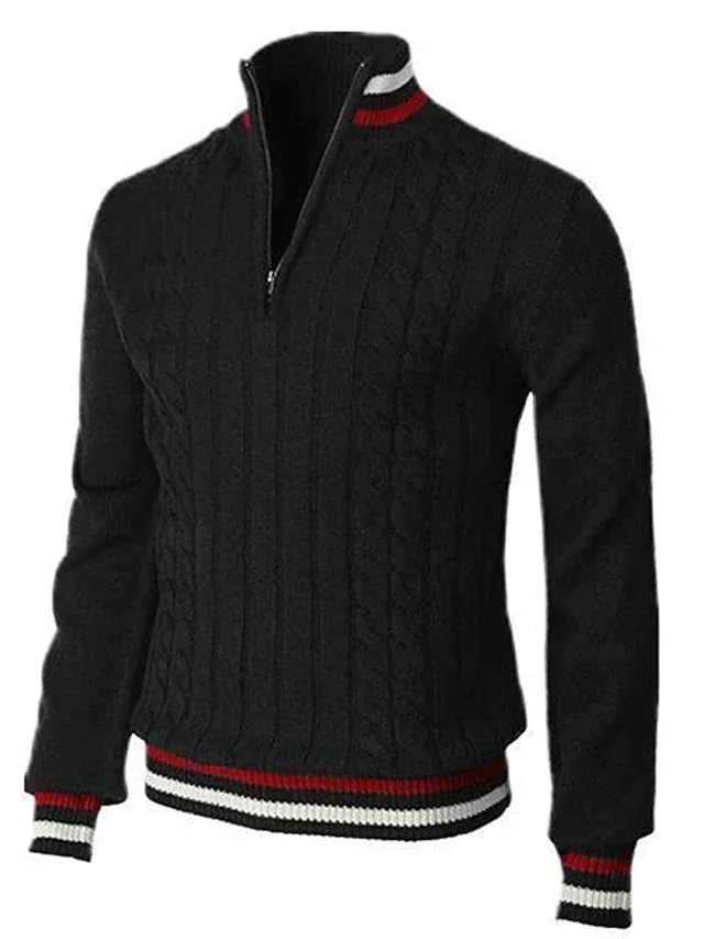 Men’s Cable Knit Sweater with High Collar