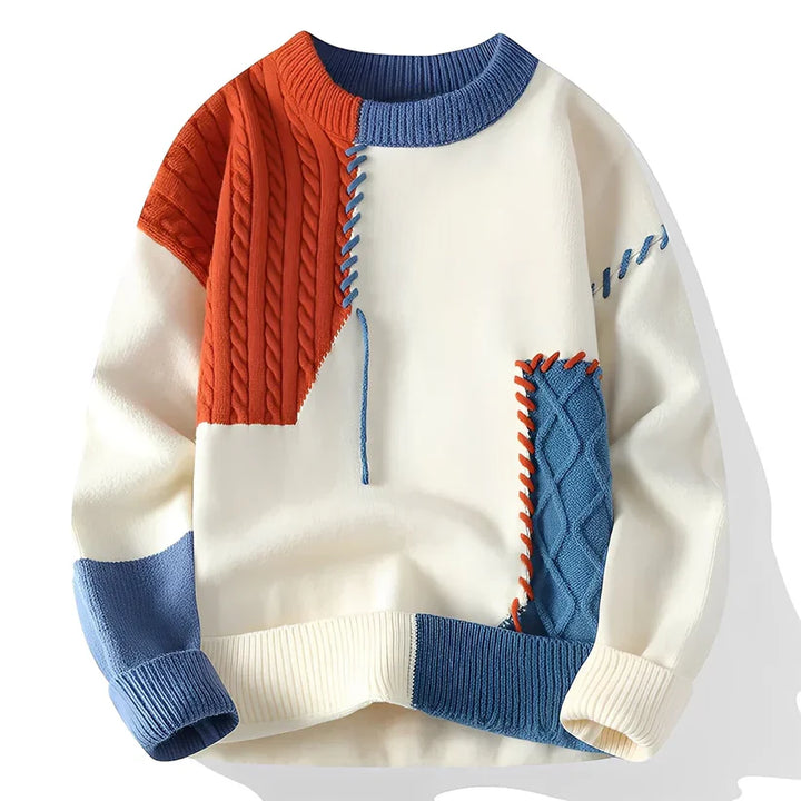 Men’s Crew Neck Sweater with Patchwork Pattern