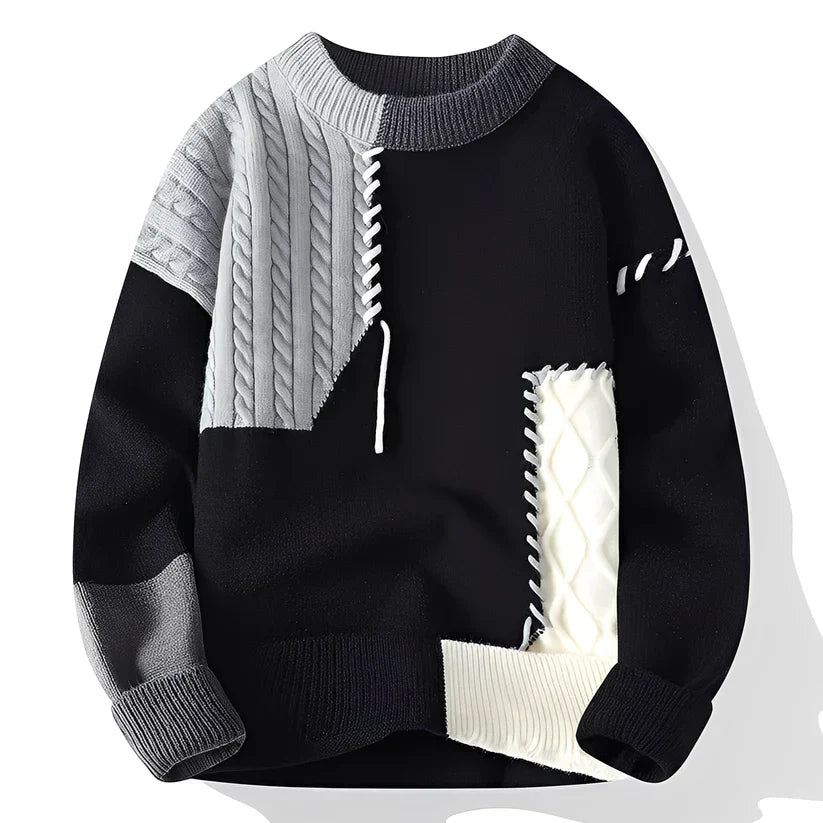 Men’s Crew Neck Sweater with Patchwork Pattern