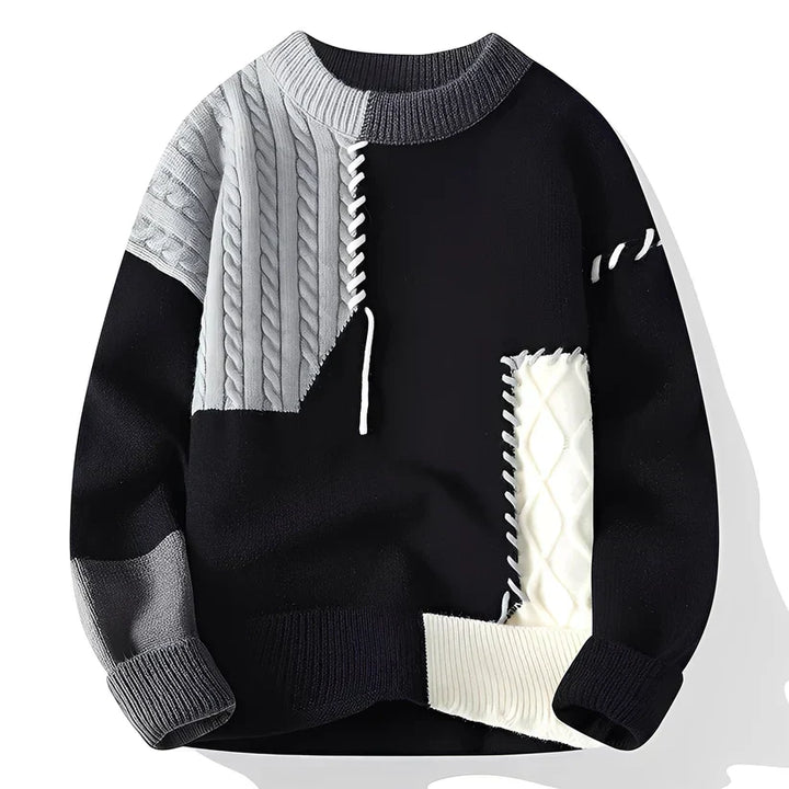 Men’s Crew Neck Sweater with Patchwork Pattern