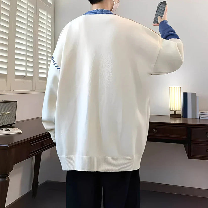 Men’s Crew Neck Sweater with Patchwork Pattern