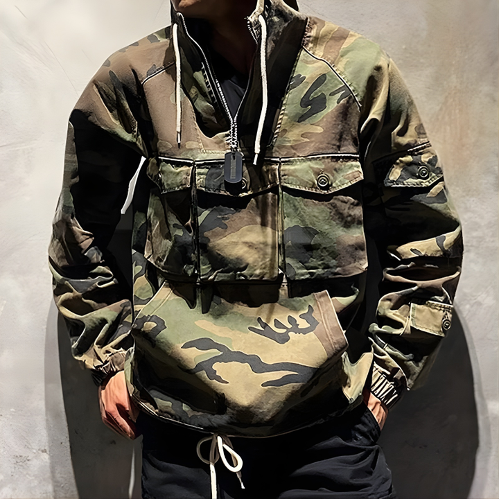 Men’s Hoodie with Camouflage Pattern and Multiple Pockets