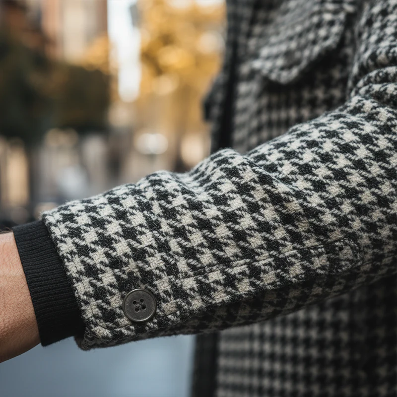Men’s Jacket with Geometric Pattern and Buttons