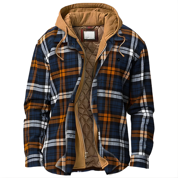 Men’s Jacket with Hood and Plaid Pattern