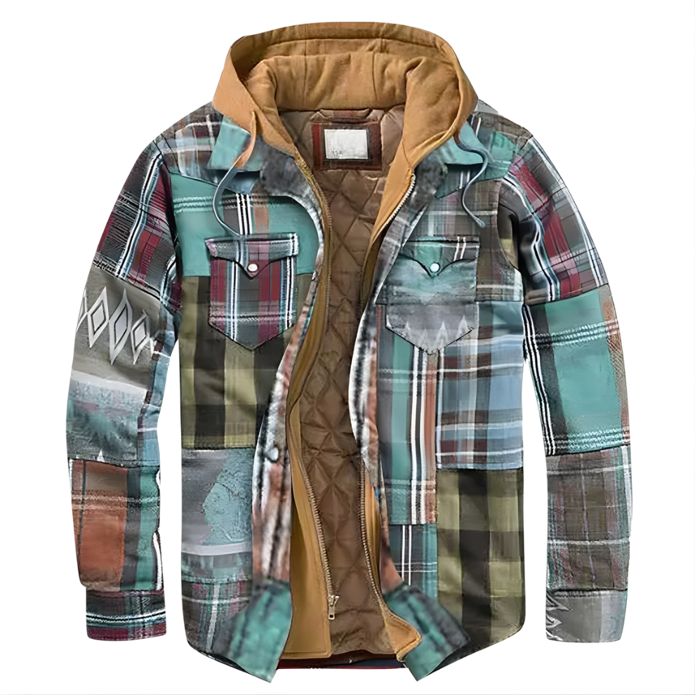 Men’s Jacket with Hood and Plaid Pattern