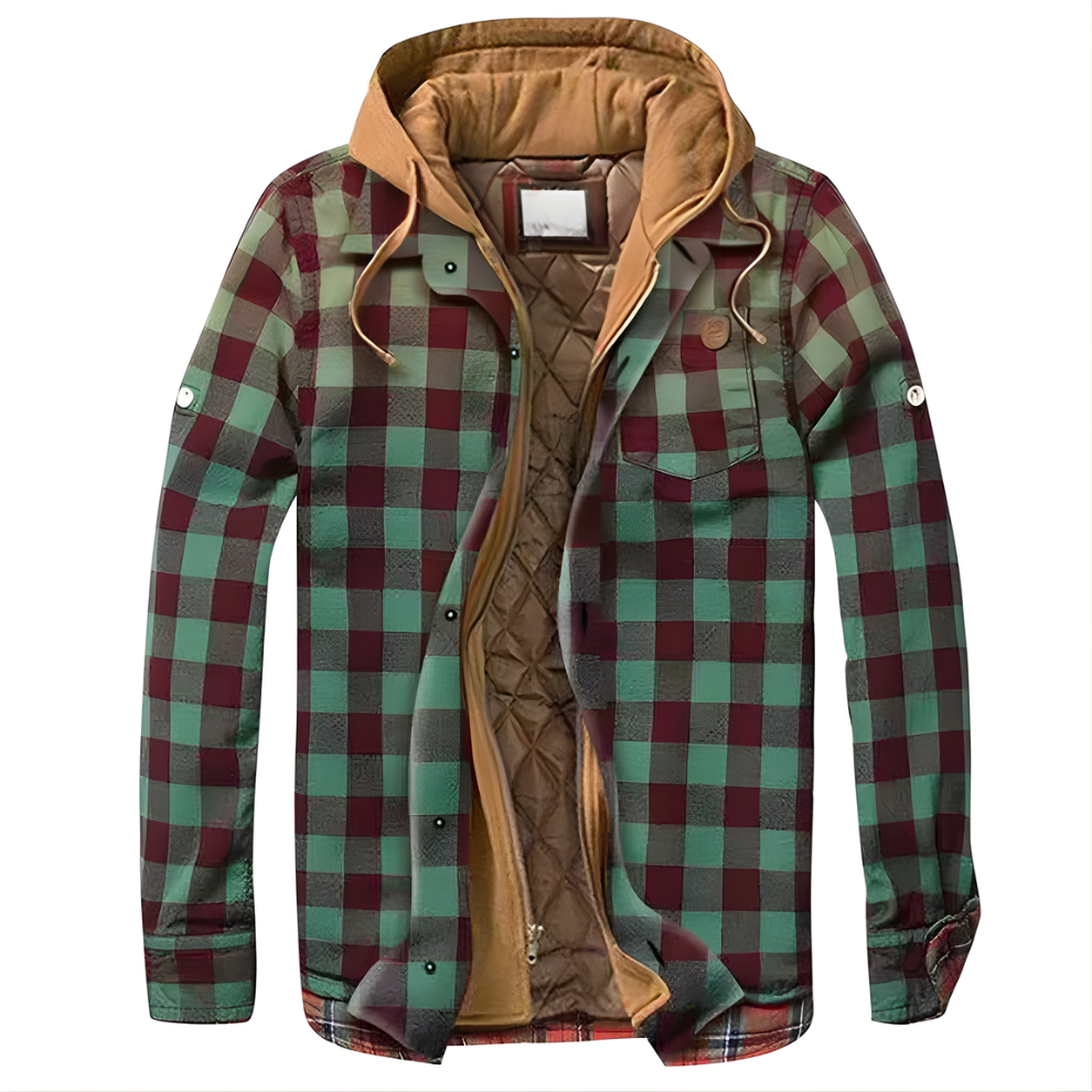 Men’s Jacket with Hood and Plaid Pattern