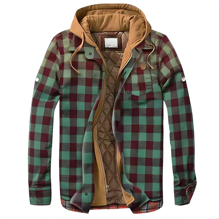Men’s Jacket with Hood and Plaid Pattern