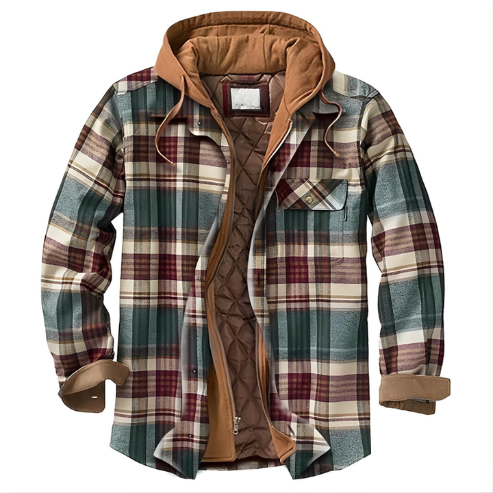 Men’s Jacket with Hood and Plaid Pattern