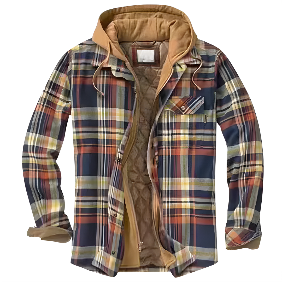 Men’s Jacket with Hood and Plaid Pattern