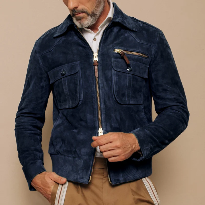 Men’s Jacket with Point Collar and Multiple Pockets