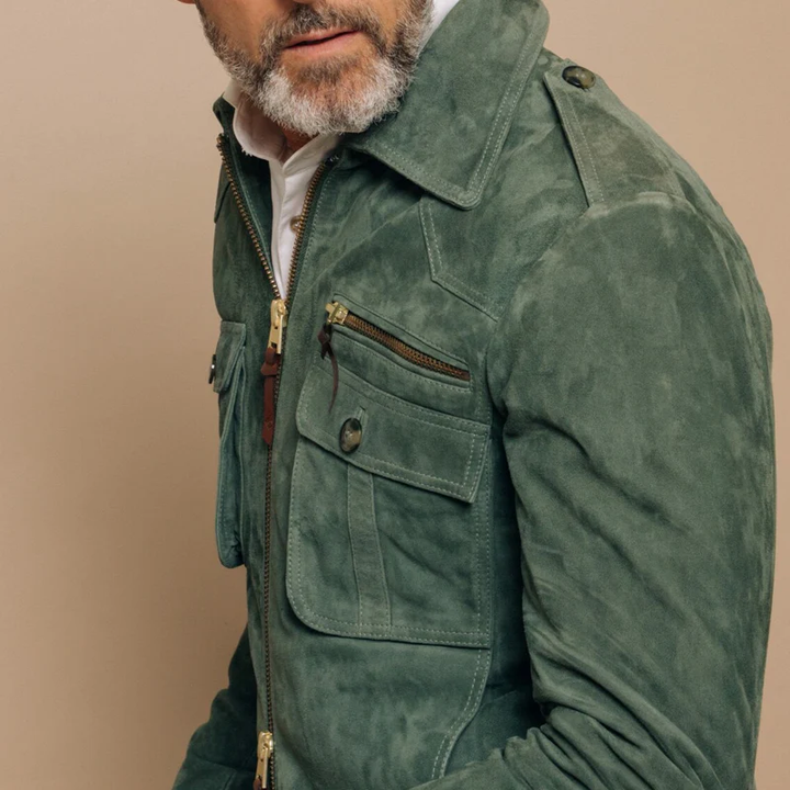 Men’s Jacket with Point Collar and Multiple Pockets