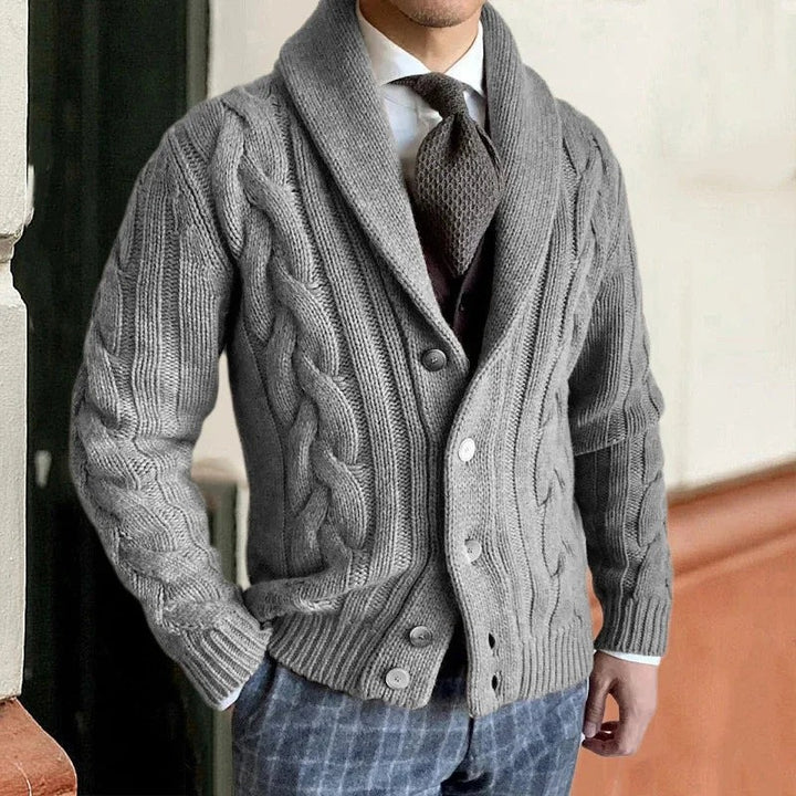 Men’s Knitted Cardigan with Shawl Collar