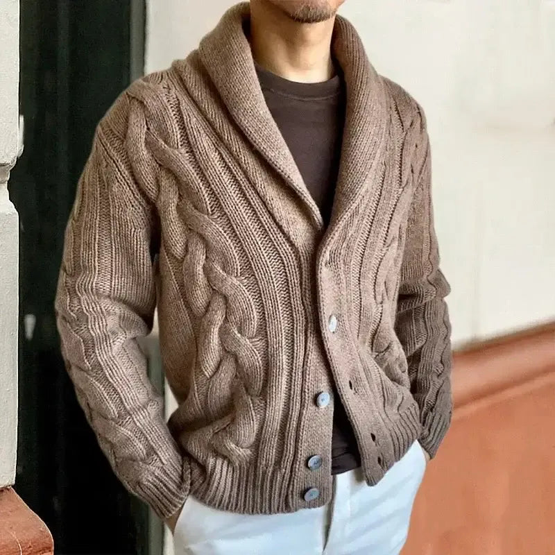 Men’s Knitted Cardigan with Shawl Collar