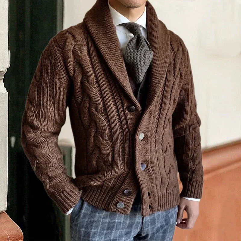 Men’s Knitted Cardigan with Shawl Collar