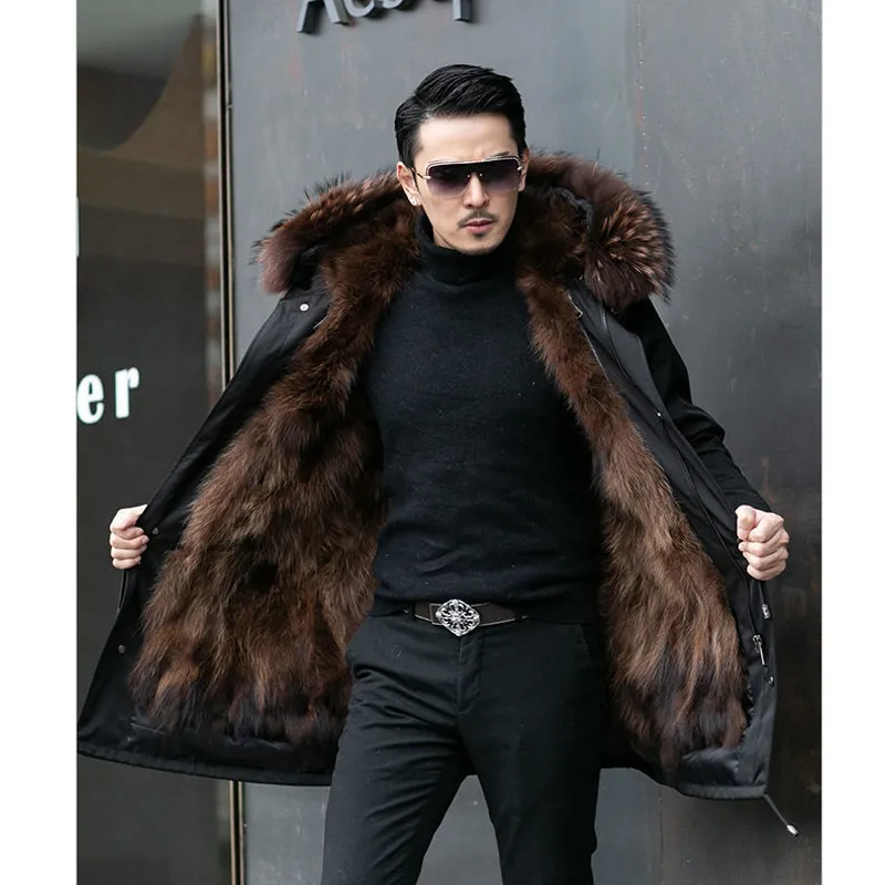 Men’s Long Coat with Faux Fur Lining