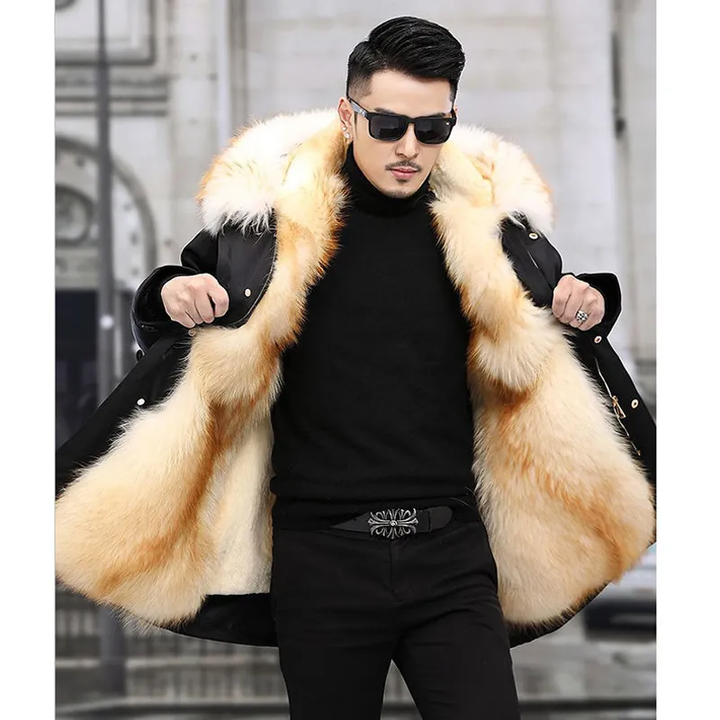 Men’s Long Coat with Faux Fur Lining