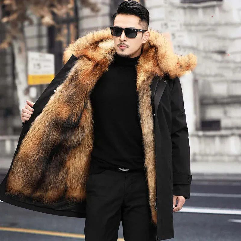 Men’s Long Coat with Faux Fur Lining