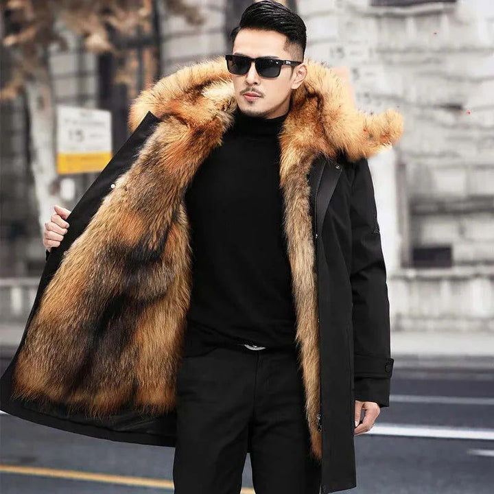 Men’s Long Coat with Faux Fur Lining