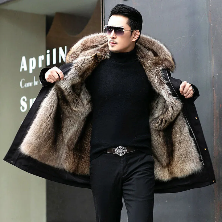 Men’s Long Coat with Faux Fur Lining