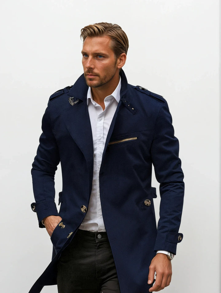 Men’s Mid-Length Coat with Stand-Up Collar